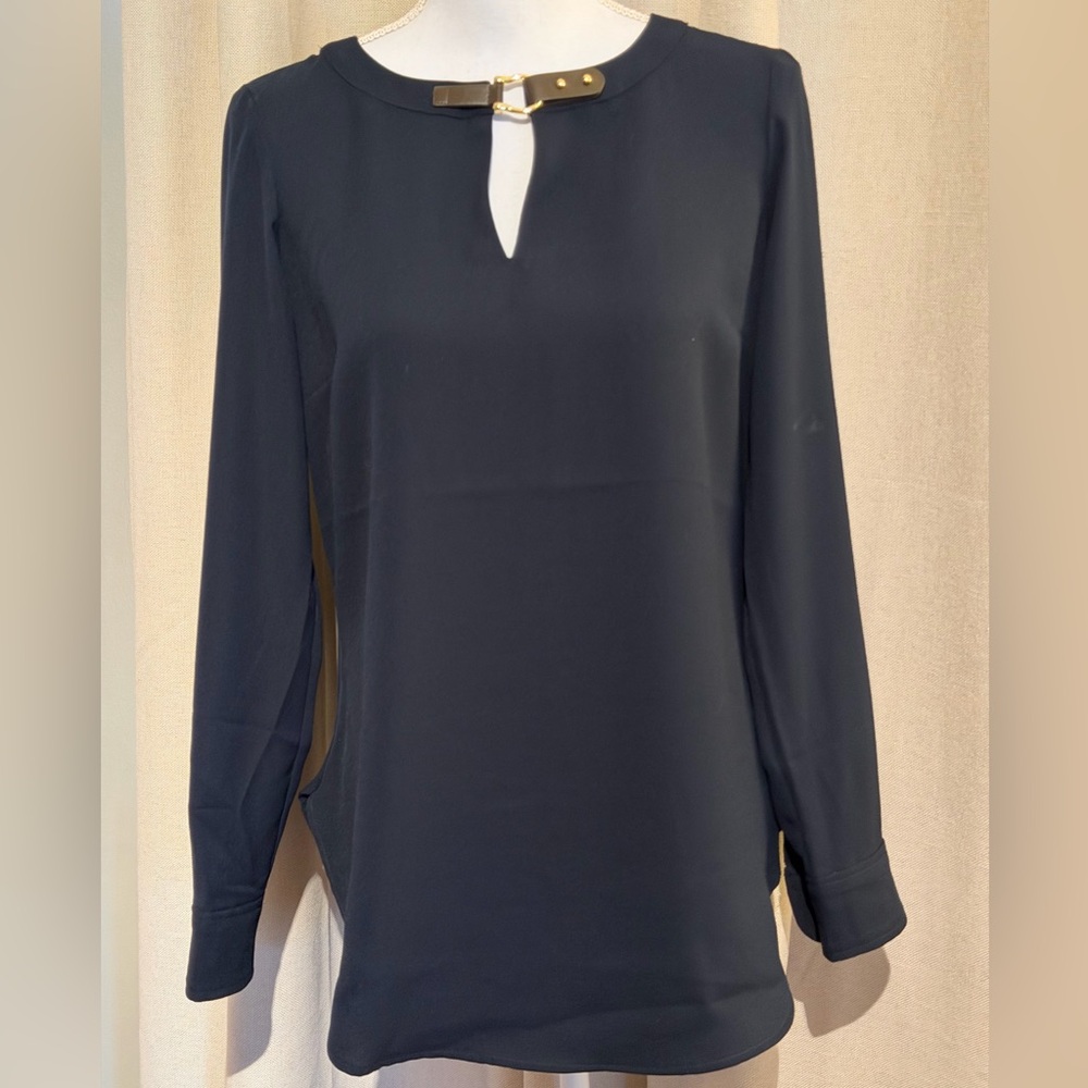 Ralph Lauren Women’s  Black Label Long Sleeve Navy Shirt Leather Buckle Size S